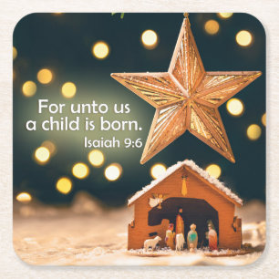 Nativitetsscenen i God jul under stjärnan Underlägg Papper Kvadrat