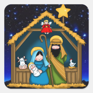 Nativitetsstabil scen fyrkantigt klistermärke