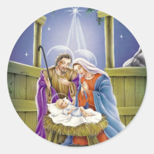 Nativity av Jesus med Josef och Mary Runt Klistermärke