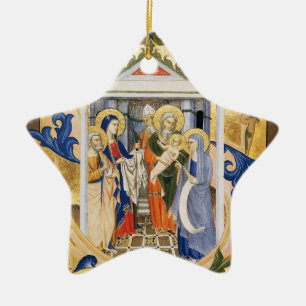 NATIVITY-, BLÅTTSTJÄRNA- OCH GULDGemsten Julgransprydnad Keramik