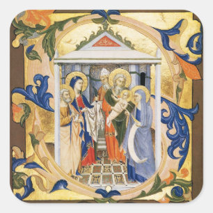 NATIVITY BLOMMIGT CHRISTMAS PARCHMENT FYRKANTIGT KLISTERMÄRKE