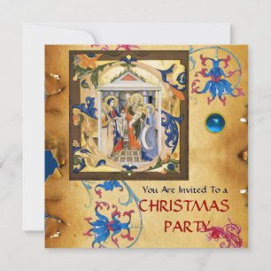 NATIVITY BLOMMIGT CHRISTMAS PARCHMENT MED BLUE GEM INBJUDNINGAR