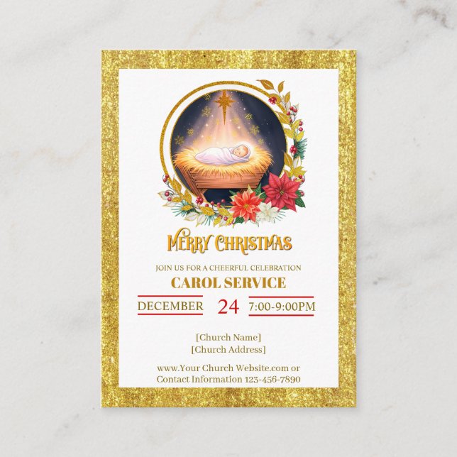 Nativity Carol Service Christmas Invitation Tilläggskort (Framsida)