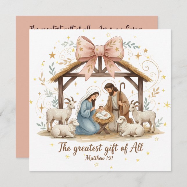 Nativity Christmas Card with Scripture  (Fram/baksida)