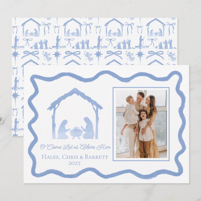 Nativity Christmas Greeting, Holiday Family Photo Julkort (Fram/baksida)