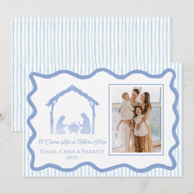 Nativity Christmas Greeting, Holiday Family Photo Julkort (Fram/baksida)