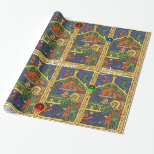 NATIVITY CHRISTMAS PARCHMENT MED GEMSTONES PRESENTPAPPER