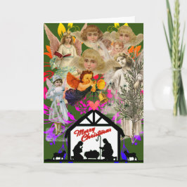 NATIVITY COLLAGE VINTAGE ÄNGLAR CHRISTMAS CARD KORT