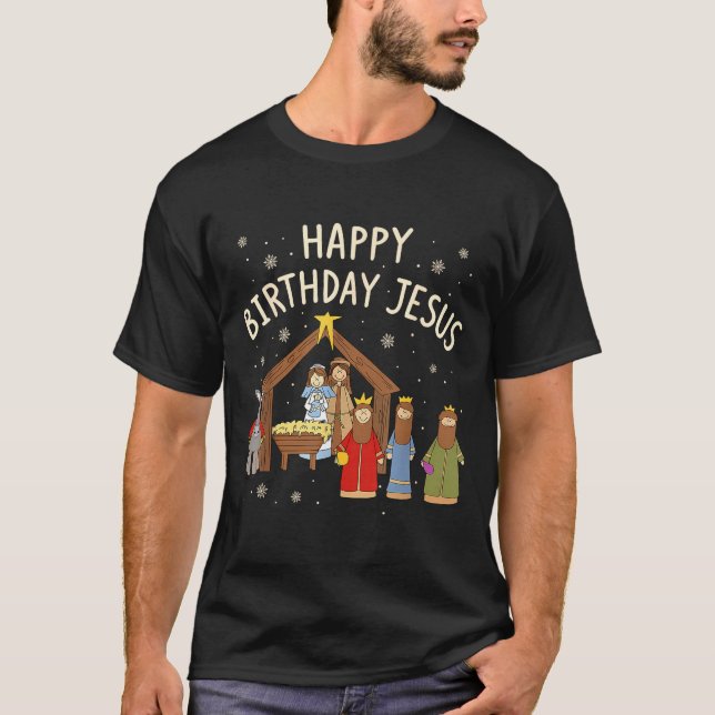 Nativity Happy Birthday Jesus Christmas Christian  T Shirt (Framsida)