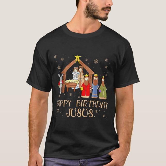 Nativity Happy Birthday Jesus Christmas Nativity C T Shirt (Framsida)