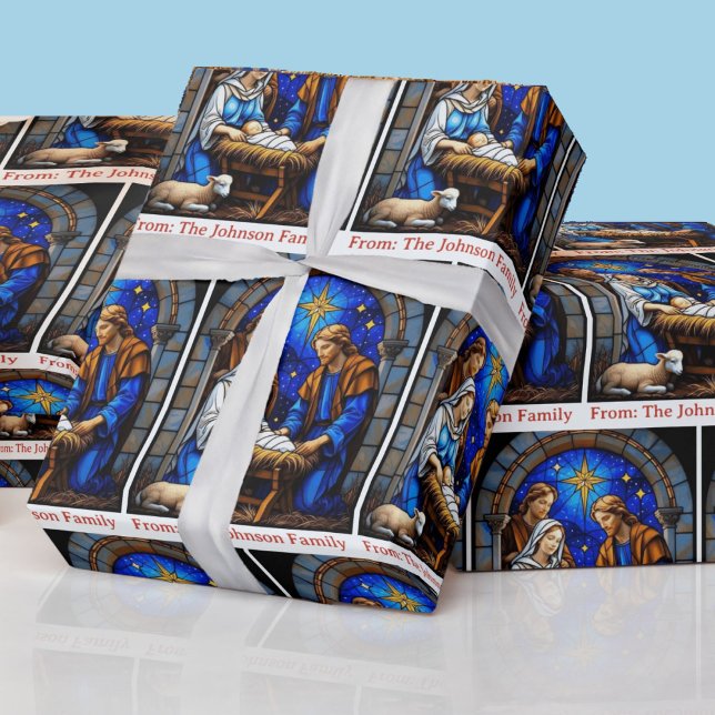 Nativity Holy Family Add Your Text Christmas Gift Presentpapper (Skapare uppladdad)
