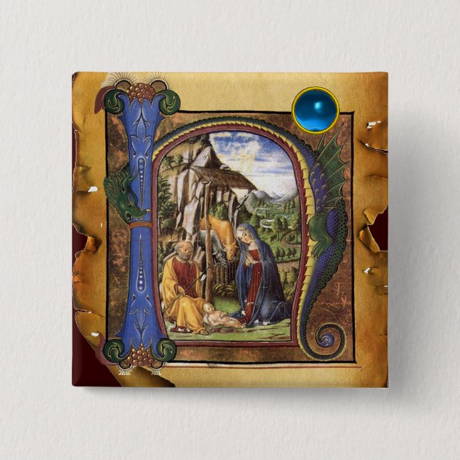 NATIVITY JULAFTON PARCHMENT Blue Sapphire Monogram Knapp (Framsida)