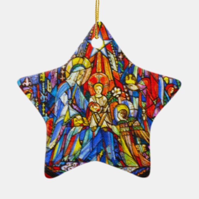 Nativity målad målat glassstil julgransprydnad keramik (Framsidan)
