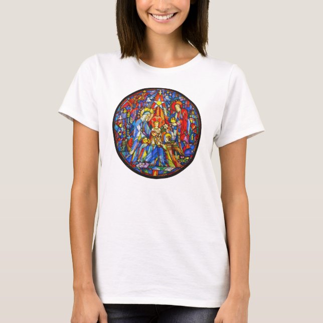 Nativity målad målat glassstil t-shirt (Framsida)