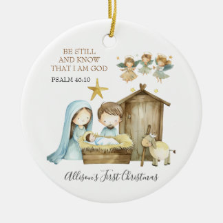 Nativity Manger Scene Bible Verse First Christmas Julgransprydnad Keramik