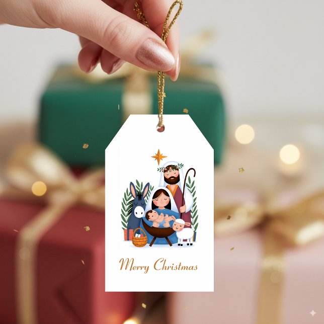 Nativity Merry Christmas Cute Holy Family Presentetikett (Nativity Merry Christmas Cute Holy Family Gift Tags)