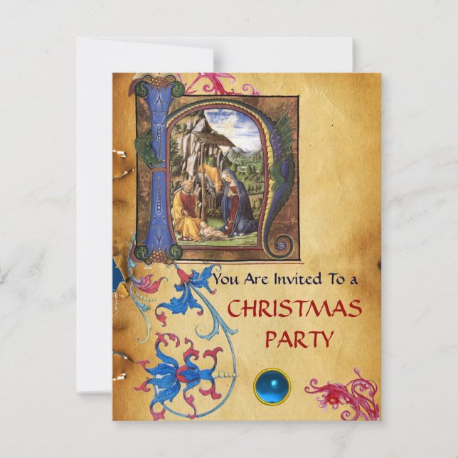 NATIVITY MONOGRAM BLOMMIGT CHRISTMAS PARCHMENT INBJUDNINGAR (Framsida)