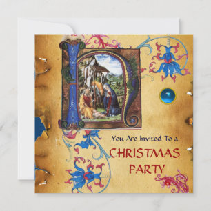 NATIVITY MONOGRAM BLOMMIGT CHRISTMAS PARCHMENT INBJUDNINGAR