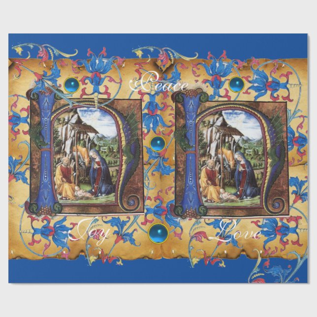 NATIVITY MONOGRAM BLOMMIGT CHRISTMAS PARCHMENT PRESENTPAPPER (Platt)