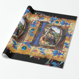 NATIVITY MONOGRAM BLOMMIGT CHRISTMAS PARCHMENT PRESENTPAPPER