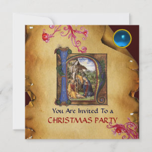 NATIVITY MONOGRAM CHRISTMAS PARCHMENT Blue Gem Ice Inbjudningar