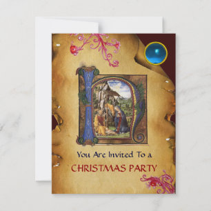 NATIVITY MONOGRAM CHRISTMAS PARCHMENT Blue Gem Ice Inbjudningar