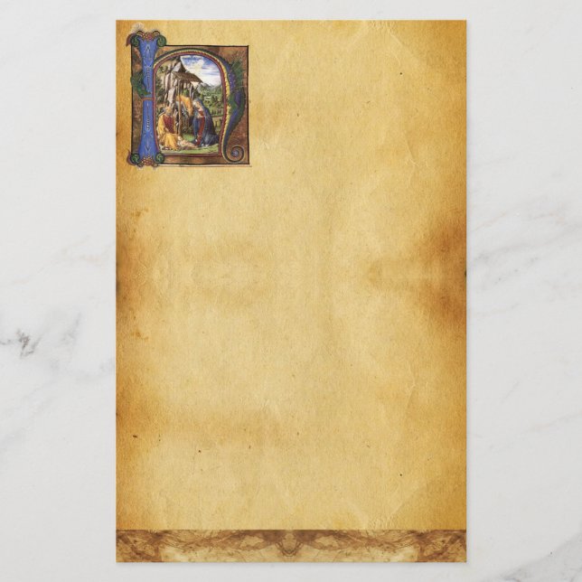 NATIVITY MONOGRAM CHRISTMAS PARCHMENT BREVPAPPER (Framsida)