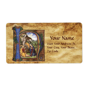 NATIVITY MONOGRAM CHRISTMAS PARCHMENT FRAKTSEDEL