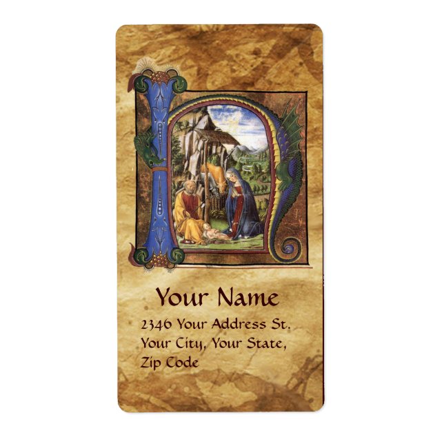 NATIVITY MONOGRAM CHRISTMAS PARCHMENT FRAKTSEDEL (Framsidan)