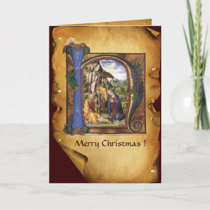 NATIVITY MONOGRAM CHRISTMAS PARCHMENT HELGKORT