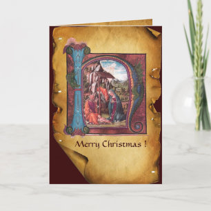 NATIVITY MONOGRAM CHRISTMAS PARCHMENT HELGKORT