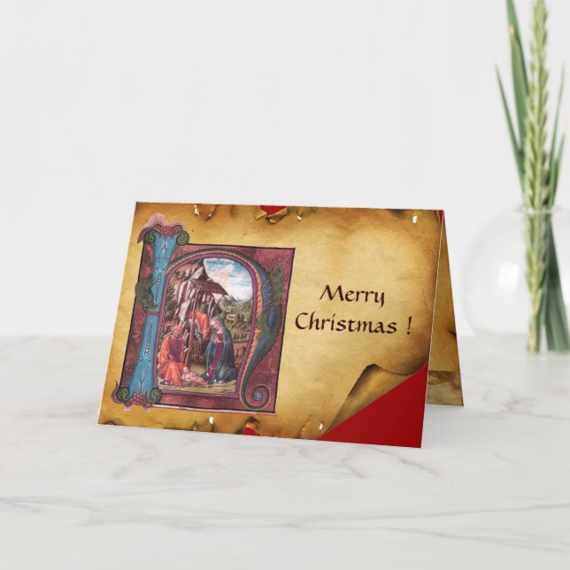 NATIVITY MONOGRAM CHRISTMAS PARCHMENT HELGKORT (Framsida)