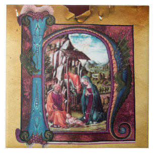 NATIVITY MONOGRAM CHRISTMAS PARCHMENT KAKELPLATTA