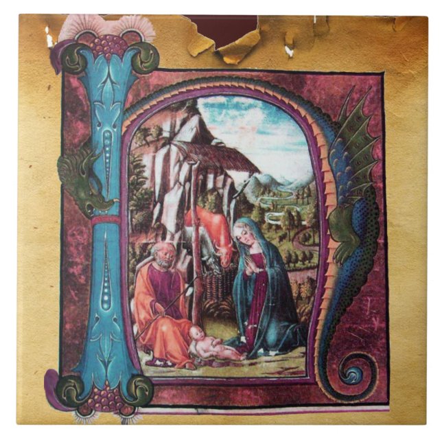NATIVITY MONOGRAM CHRISTMAS PARCHMENT KAKELPLATTA (Framsidan)