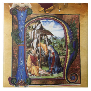 NATIVITY MONOGRAM CHRISTMAS PARCHMENT KAKELPLATTA