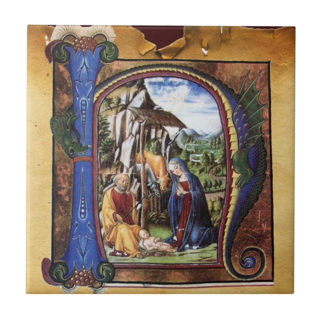 NATIVITY MONOGRAM CHRISTMAS PARCHMENT KAKELPLATTA (Framsidan)