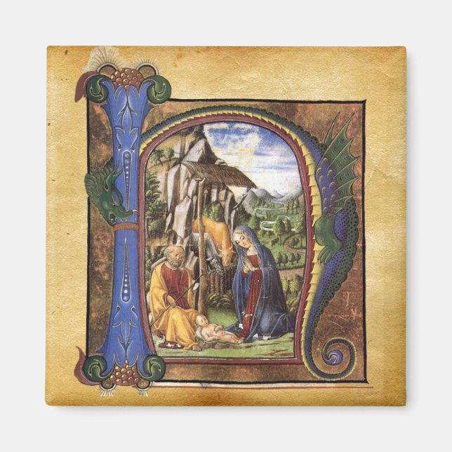 NATIVITY MONOGRAM CHRISTMAS PARCHMENT MAGNET (Framsidan)