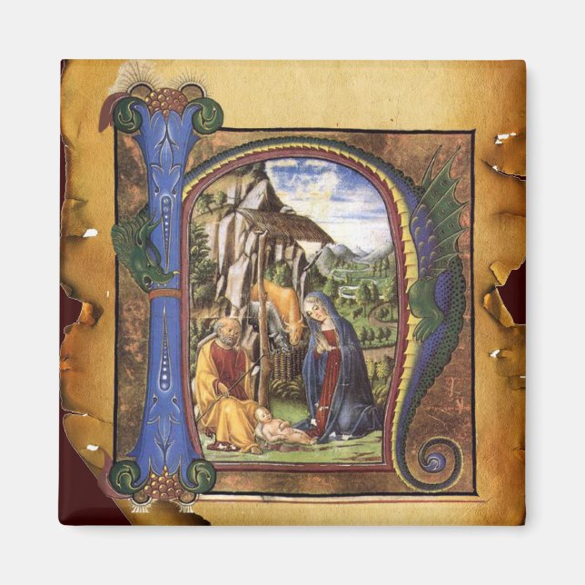 NATIVITY MONOGRAM CHRISTMAS PARCHMENT MAGNET (Framsidan)