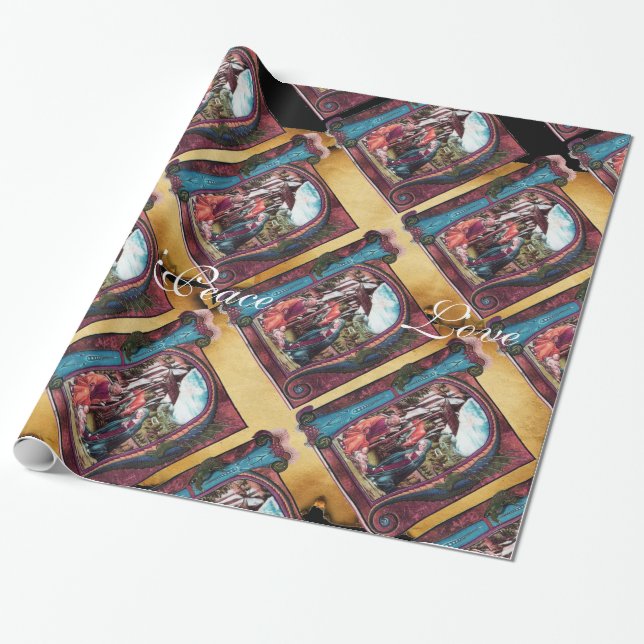 NATIVITY MONOGRAM CHRISTMAS PARCHMENT Rosa Blue Presentpapper (Utrullad)