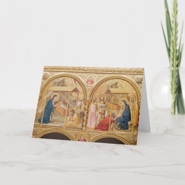 Nativity och tillbedjan av magina helgkort (Framsida)