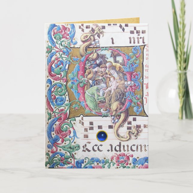 NATIVITY Old Irish jul Blating Parchment Helgkort (Framsida)