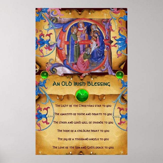 NATIVITY Old Irish jul Blating Parchment Poster (Framsidan)