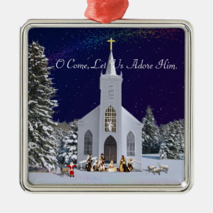 Nativity på kyrkan julgransprydnad metall