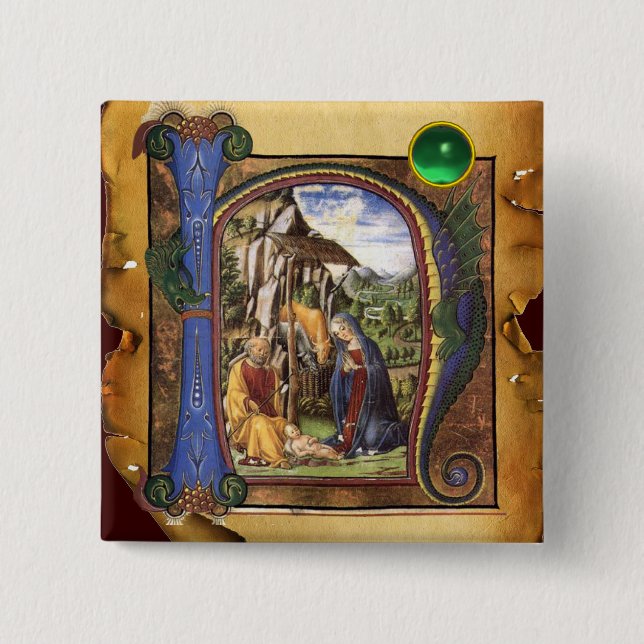 NATIVITY PARCHMENT Grönt Jade Monogram Knapp (Framsida)
