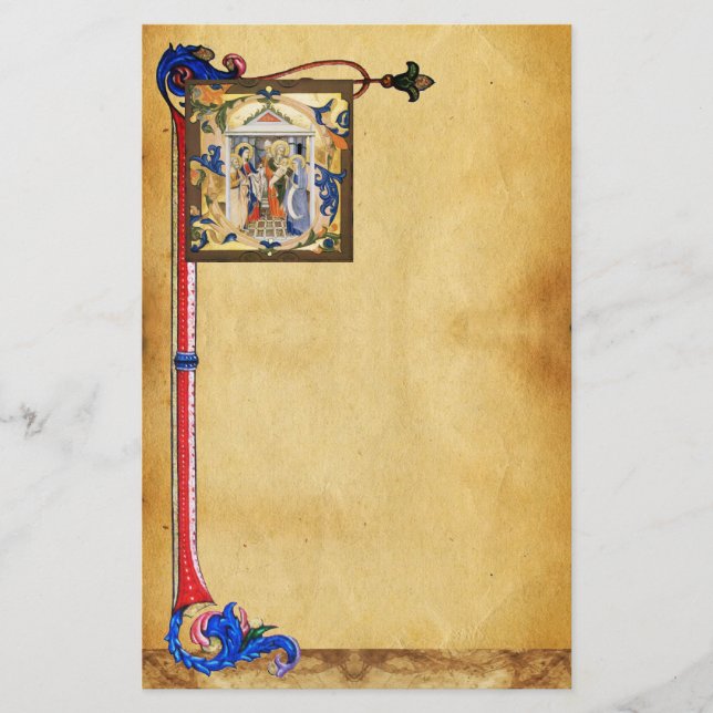 NATIVITY PARCHMENT MED FLORENTINE BLOMMIGT MOTIFS BREVPAPPER (Framsida)