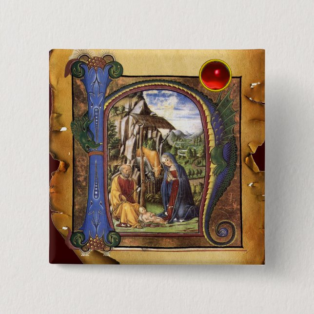 NATIVITY PARCHMENT Red Ruby Monogram Knapp (Framsida)