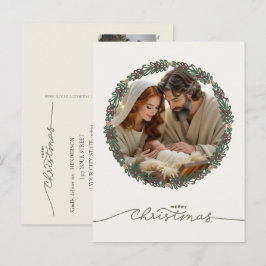 Nativity Scene Baby Jesus in the Manger Your Photo Helg Vykort