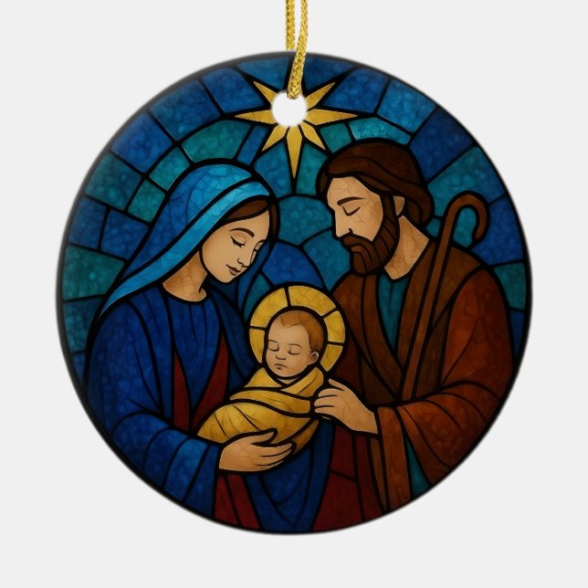 Nativity Scene Baby Jesus Manger Christmas Julgransprydnad Keramik (Framsidan)