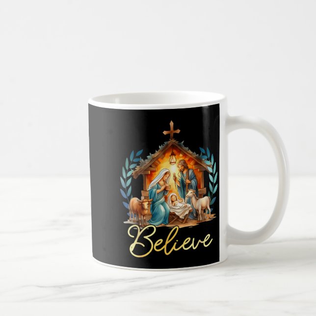 Nativity Scene Believe Christian Xmas Family Merry Kaffemugg (Höger)