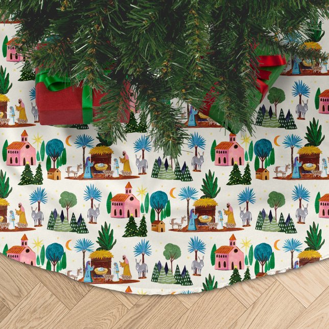 Nativity Scene Ecru Hand drawn Christmas Julgransmatta Borstad Polyester (Nativity Scene Ecru Hand drawn Christmas Brushed Polyester Tree Skirt)